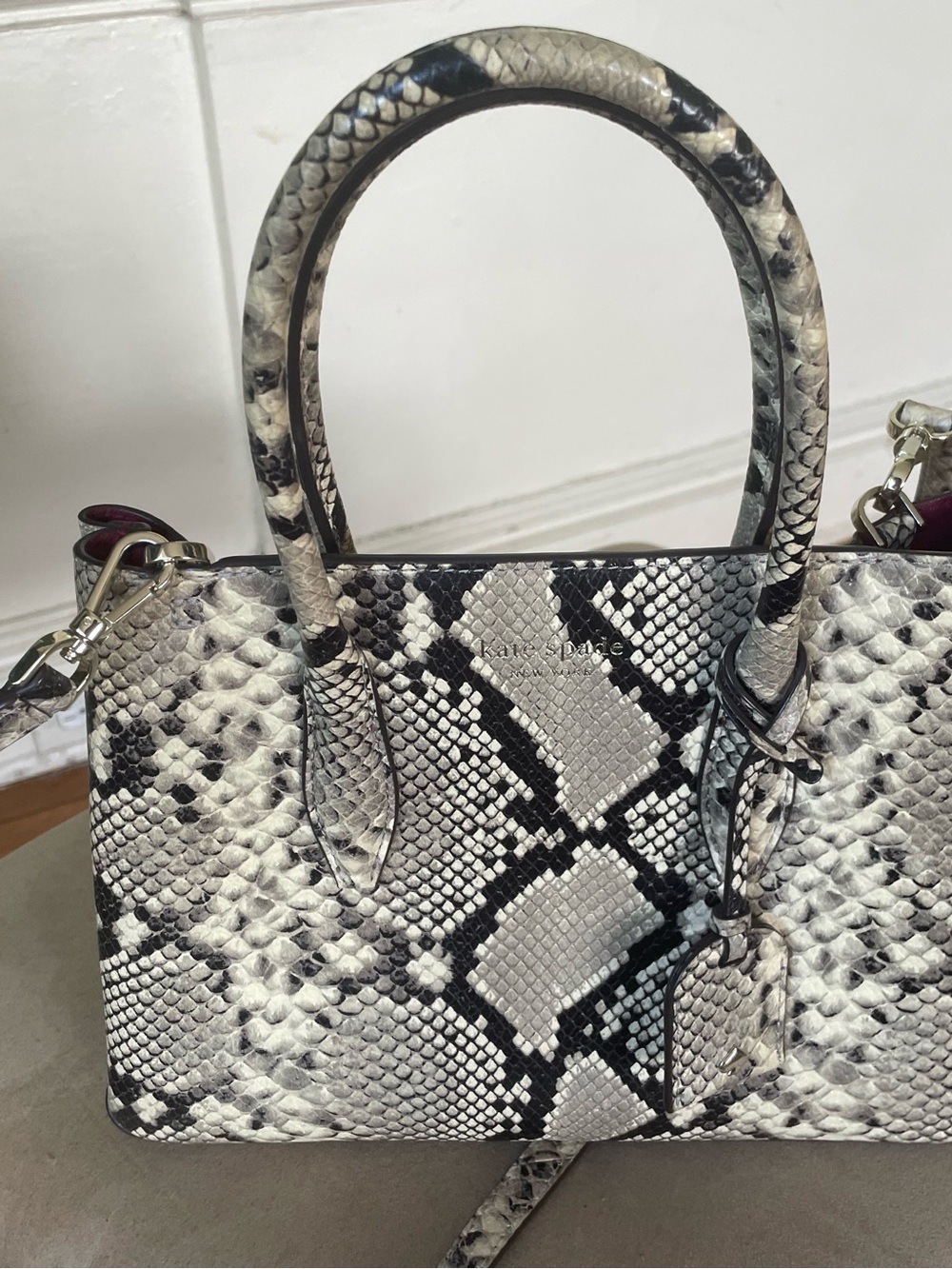 kate spade Black & White Python-Print Shoulder Satchel